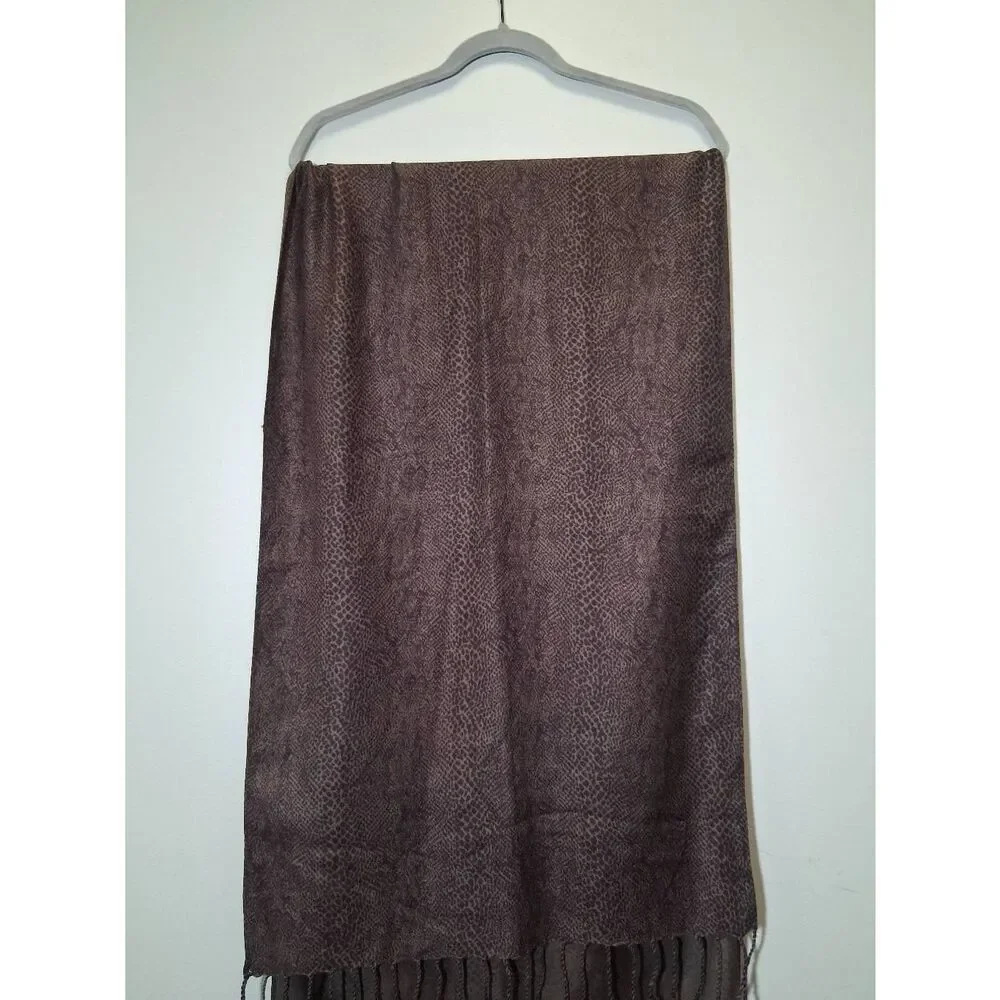 Womens dark brown 100% viscose long scarf chocolate brown animal print snake